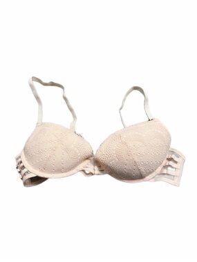 90s/Y2K European Vintage Lace Push-Up Bra Strappy Gold Hardware (Baby Pink) 34C